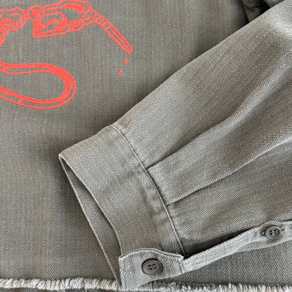 ATWYLD Embroidered Wyld Life Army Green Button Jacket Women's Medium Moto Baddie - Picture 7 of 14